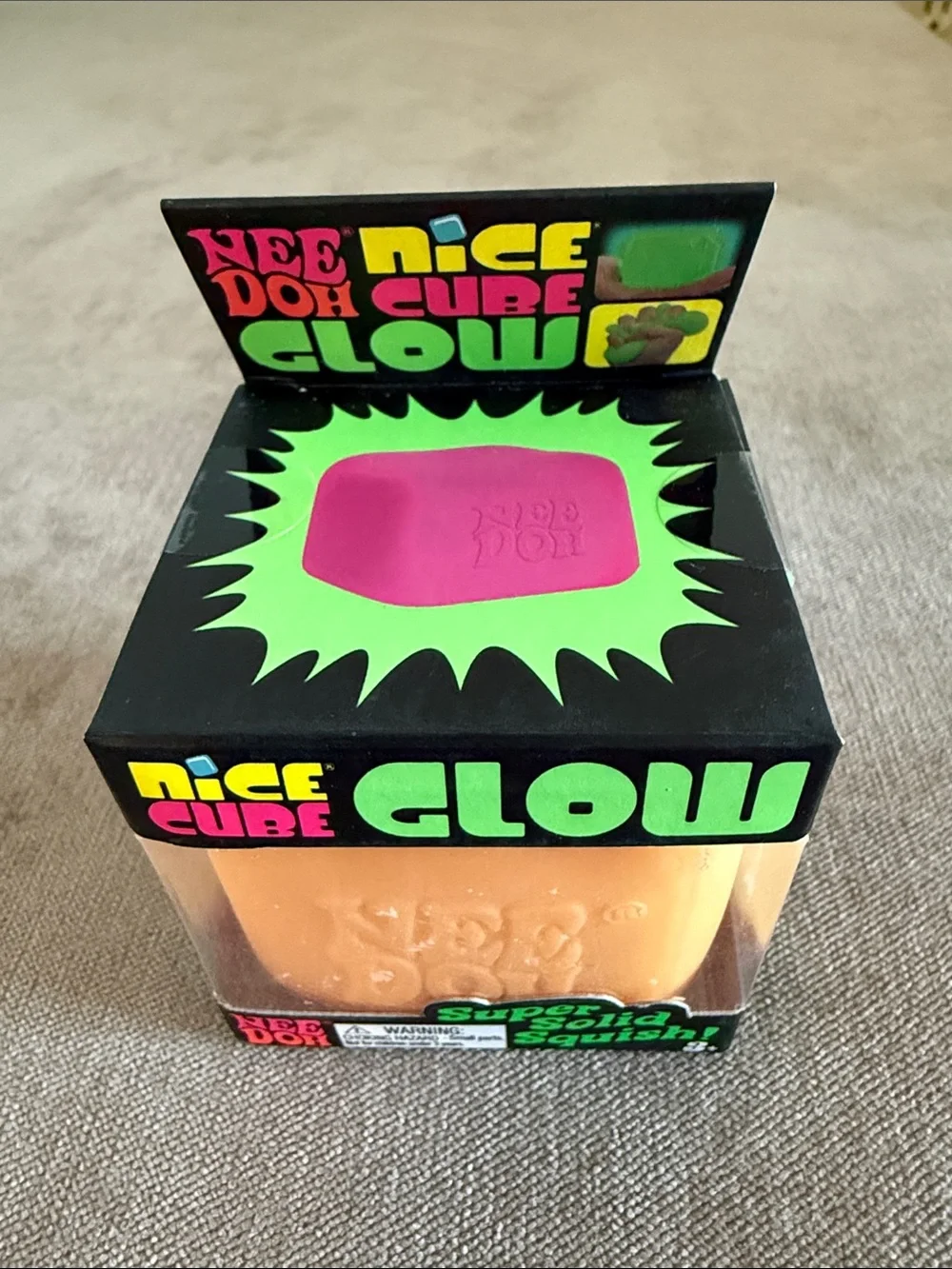 Needoh Nice Cube Glow Super Solid Squish! - Orange